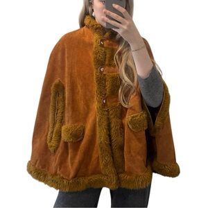 Vintage Suede & Faux Fur Cape